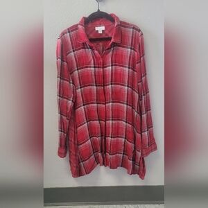 J Jill long Sleeve Plaid Top‎ Size Small Red and Black